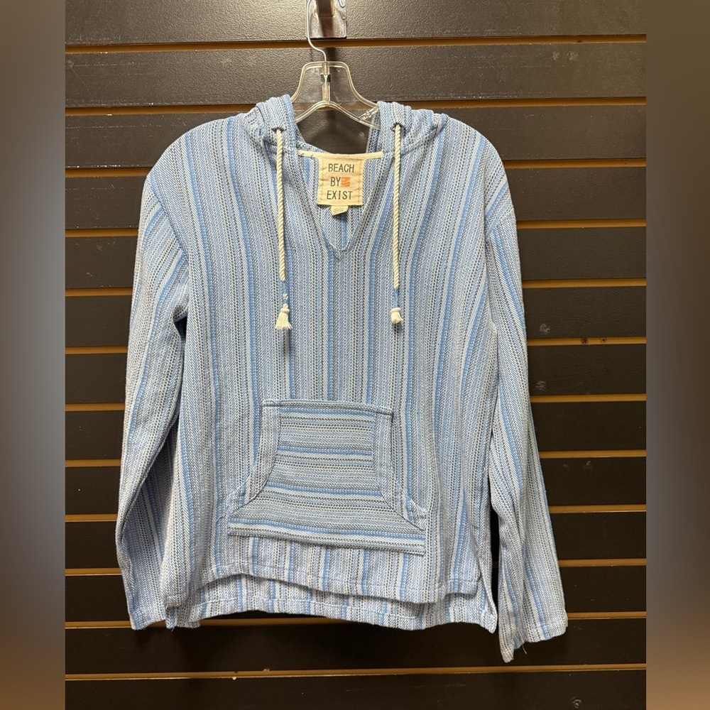 Beach by Exist Baja Hoodie Blue Striped Pullover Hooded Top Medium